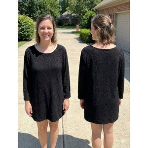 Coldwater Creek Black Floral Jacquard Knit Tunic Top XL 3/4 Sleeve